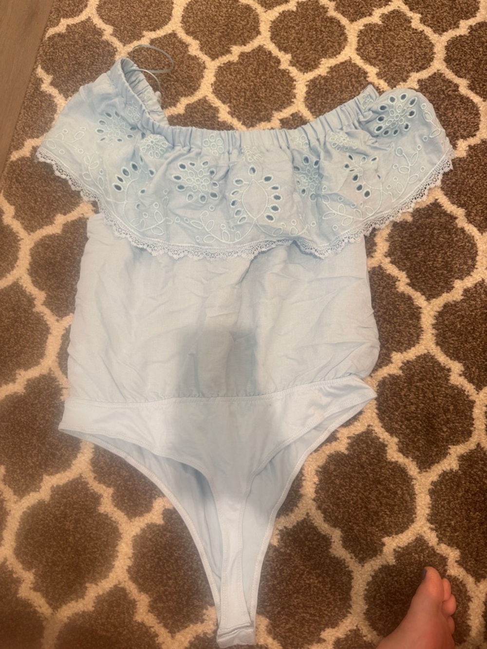 miami Light Blue Eyelet Ruffle Off-Shoulder One-Piece